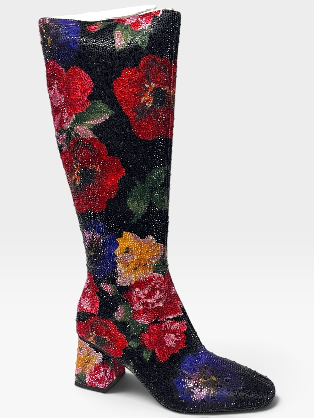 NIB BETSEY JOHNSON Avon Floral Embellished Knee High Boots